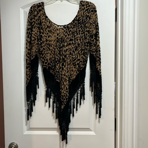 Tops - Leopard print velvet burnout cover up with beaded tassel detail